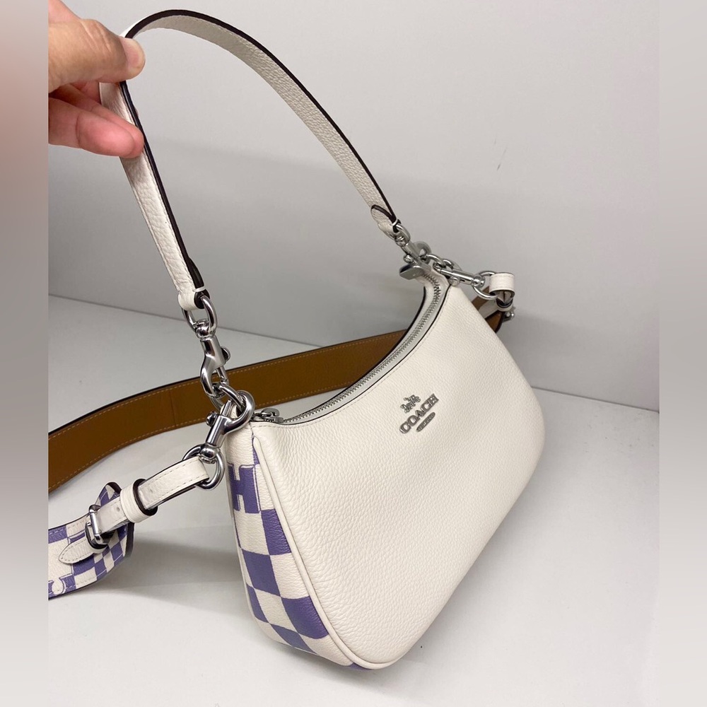 Coach Silver/Light Violet /Chalk Teri Shoulder Bag With Checkerboard Print CR103 - Picture 2 of 9
